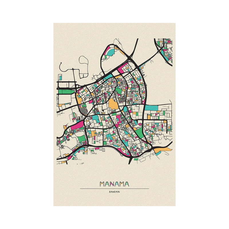 Manama, Bahrain Map by Ayse Deniz Akerman - Wrapped Canvas Print, 66.04 cm H x 45.72 cm W x 1.91 cm D