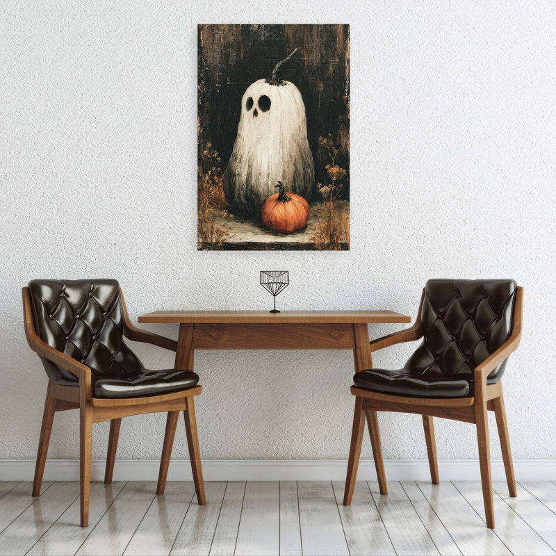 Nature morte de citrouille fantôme, style rustique, fantaisiste et contemporain, affiche murale d'automne, H 36 po x l 24 po