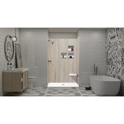 Receveur de douche linéaire blanc de 91,4 cm (36 po) de long x 152,4 cm (60 po) de large avec bonde centrale