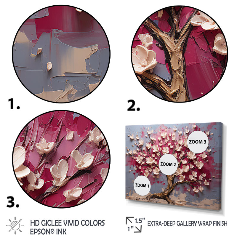 Orchidée rose et or jardin de branches V - art mural arbre, H 12 po x l 20 po x P 1 po, Cadre flottant noir