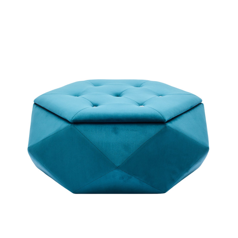 Polygon Diamond Blue Velvet Storage , Comfortable Seating And Footrest, 34 Inches Long, 30.5 Wide, 13.5 High, Ideal For Home Styling Multi - Function Storage, 34"l X 30.5"w 13.5"h, Suitable Entryway