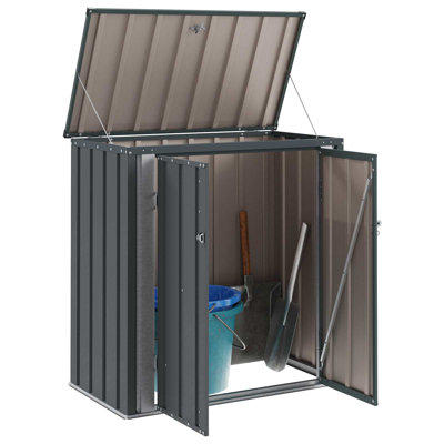 vidaXL Garden Storage Box with Shelf with Storage Black Steel Outdoor Solution
