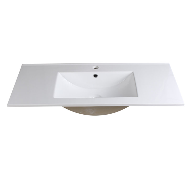 Évier 35,75 po en céramique avec 1 trou de robinet pour dessus de meuble-lavabo simple