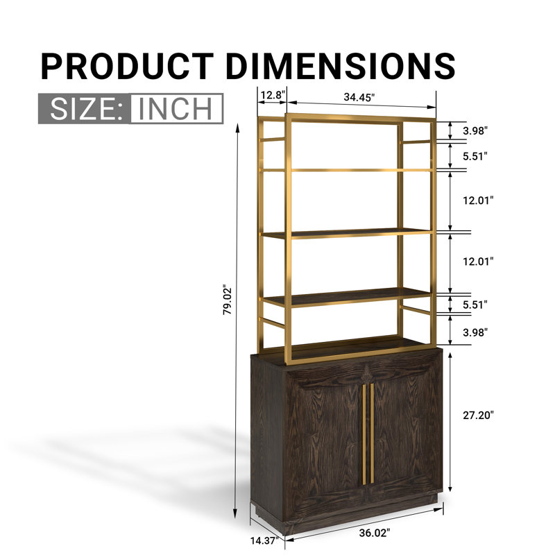 2-Doors Storage Cabinet Golden Bookcase