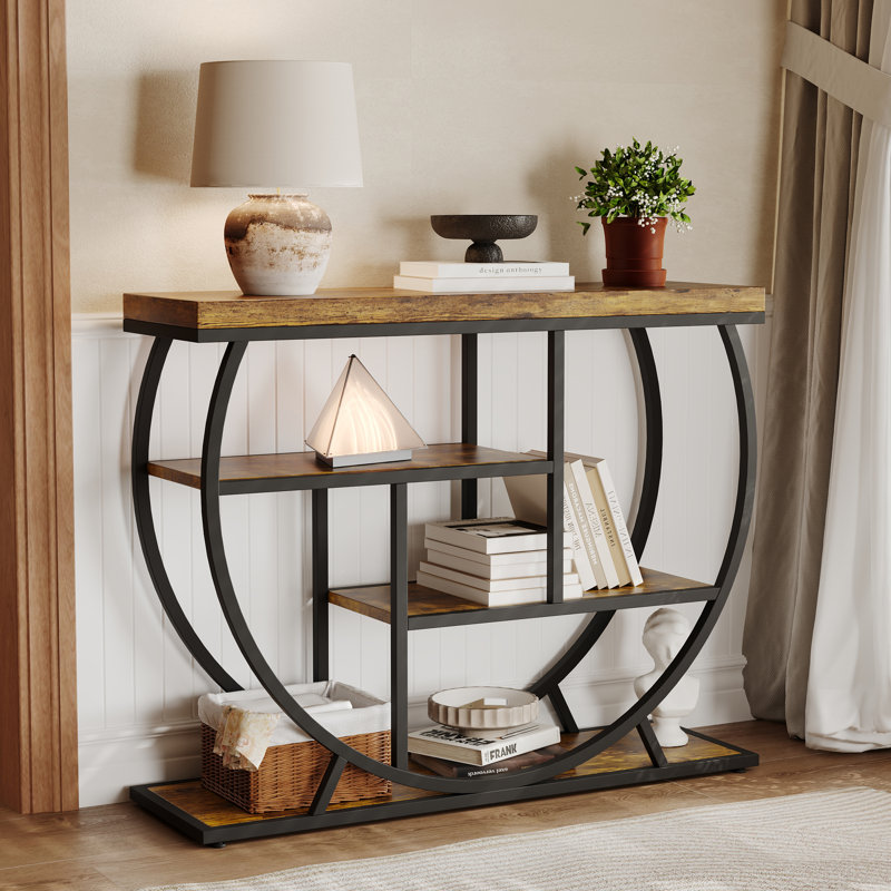 39 in Modern Console Table for Entryway, 4 Tier Hallway Table with Storage, Brown, Black