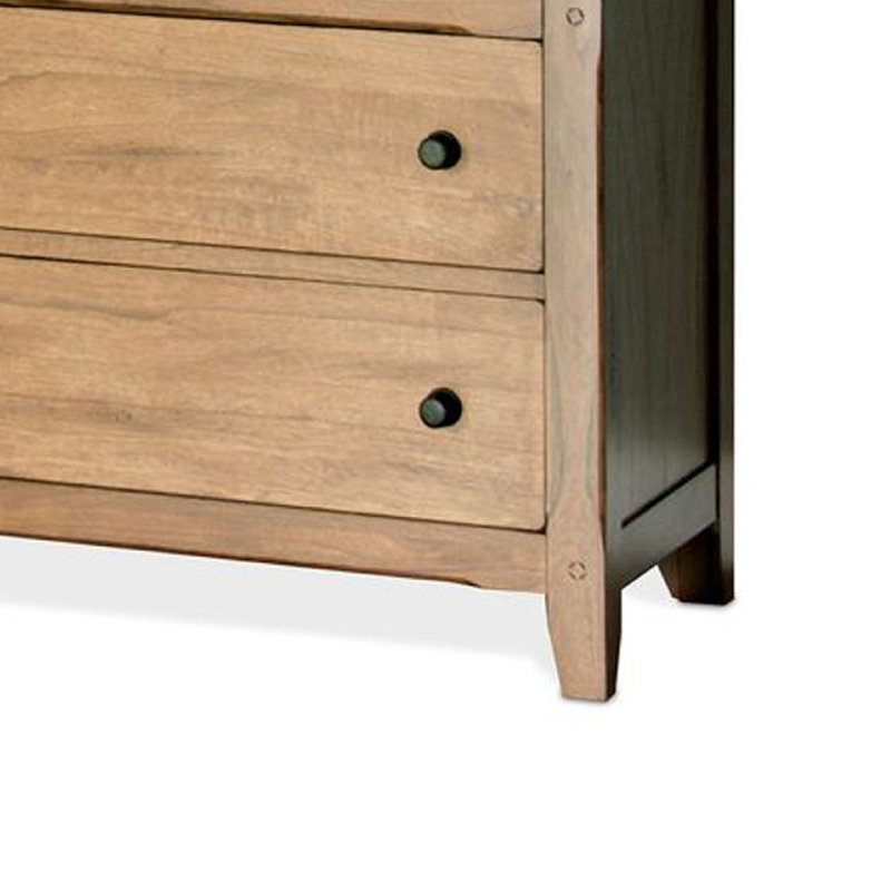 Commode large de 64 po Marv, 6 tiroirs avec poignées, chêne brun doré