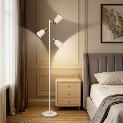 Lampe sur pied moderne à intensité variable avec 3 têtes de lumière DEL réglables, rotation à 360 ° et commandes indépendantes pour le salon, la chambre à coucher et l'éclairage de bureau