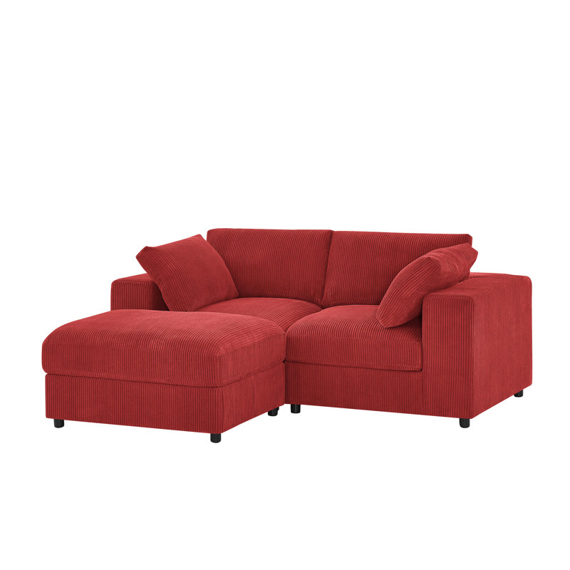 Andrielle 79'' Wide Corduroy Modular Sofa & Chaise with Ottoman, Red Corduroy, Left-Hand Facing
