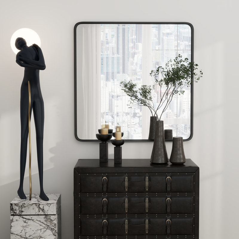 Miroir noir en métal trempé avec cadre profond, Carré, 36 po x 36 po