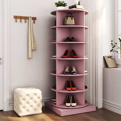 Bureau de jeu de chaussures rose 360 ° rotatif - 6 couches, meubles peu encombrants, peut contenir 24 paires, orienté vers la famille, élément d'assemblage simple, option de commode de style tendance, produit facile, accessoire élégant