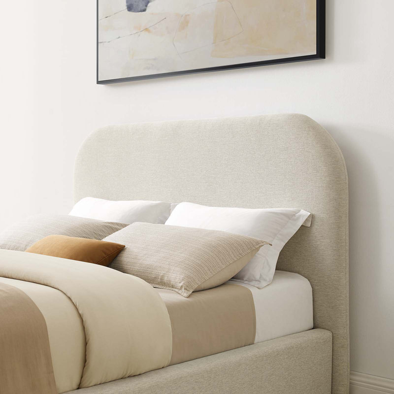 Ivory Velvet Upholstered Full Bed Frame with Curved Headboard