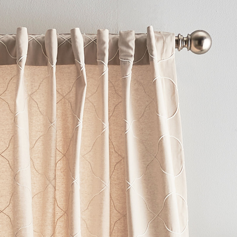 Linen Light-Filtering Embroidered Back Tab Window Panel Pair