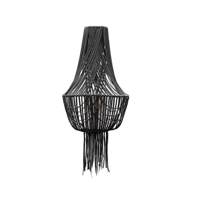 Leather Fringe Wall Sconce, Black