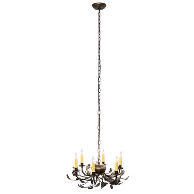 19" Oak Leaf & Acorn 6 Light Chandelier