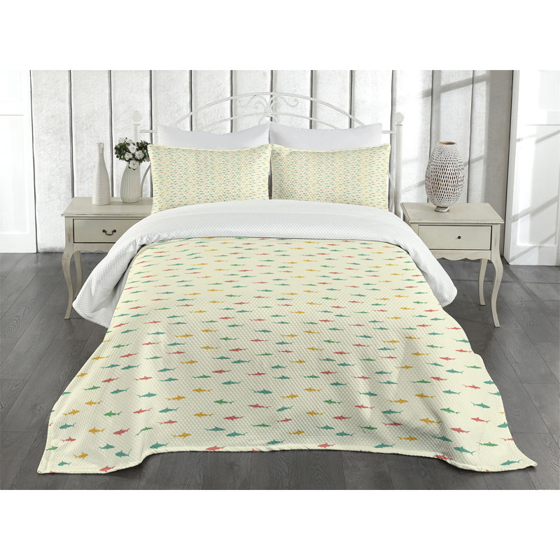 Ambensonne Shark Bedspread Multicolor, King Coverlet/Bedspread + 2 Pillow Shams