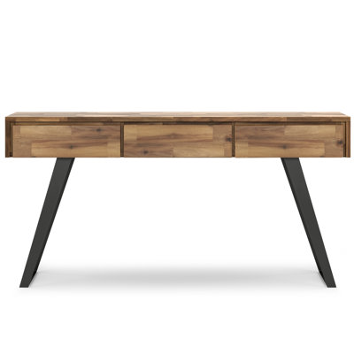 Lowry 60"W Solid Wood Modern Industrial Storage Console Table with 3 Storage Drawers and Metal Legs