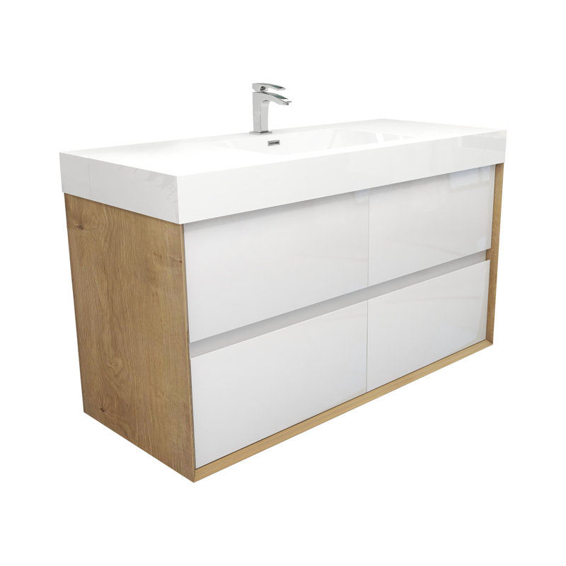 Ensemble de meuble-lavabo mural simple l 48 po, Blanc brillant