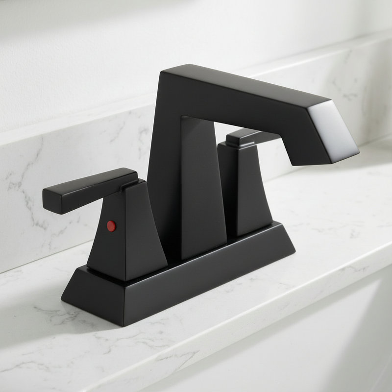 Modern Centerset Bathroom Faucet with Pop-Up Drain&Supply Lines(Set of 2), Matte Black