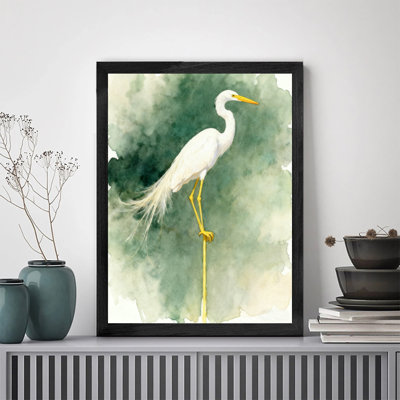 Aigrette blanche rétro encadrée noire - élégance et beauté naturelle, impressions murales de style rétro