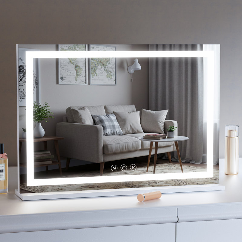 Rectangle LED Mirror, Touch Control Stepless 3 Colours Temperature & Dimmable Light , White