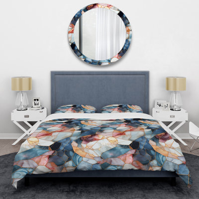 Teal And Red Marble Mosaic Elegance - Marble Duvet Cover Set
