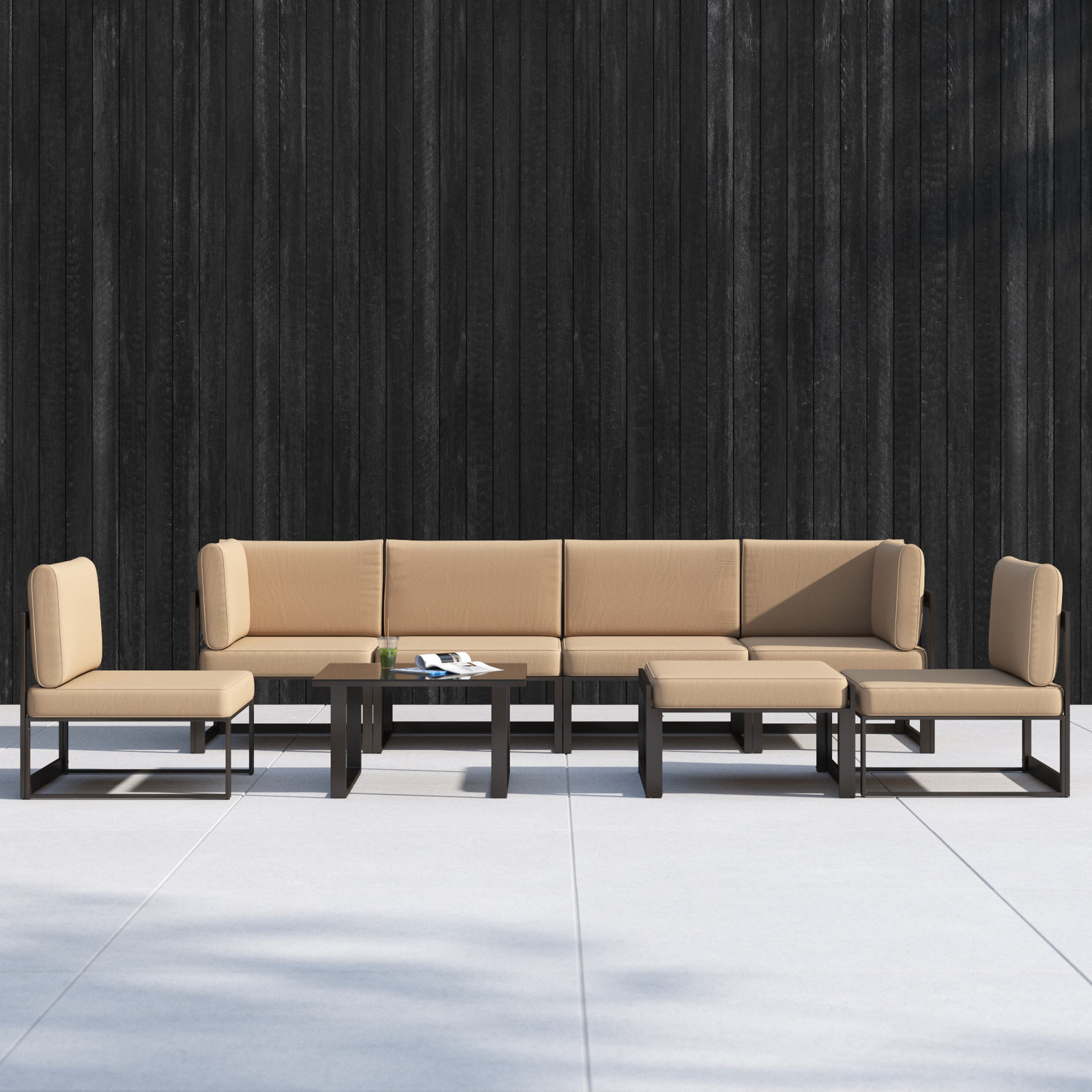 Ryong 8 Piece Sectional Seating Group with Cushions, Brown, Mocha