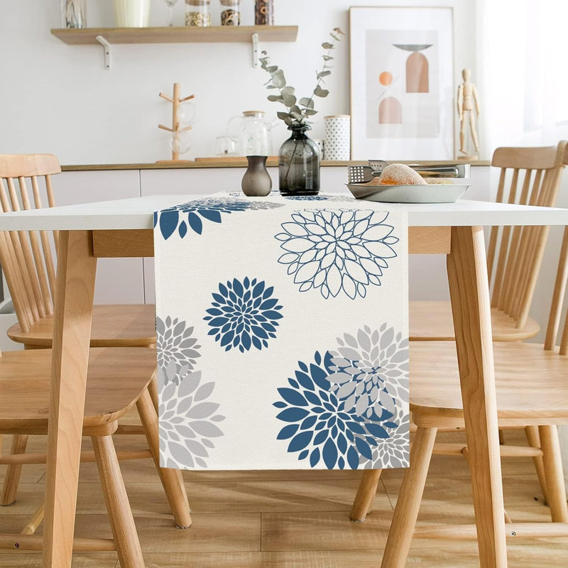 Family dining party blue gray table flag
