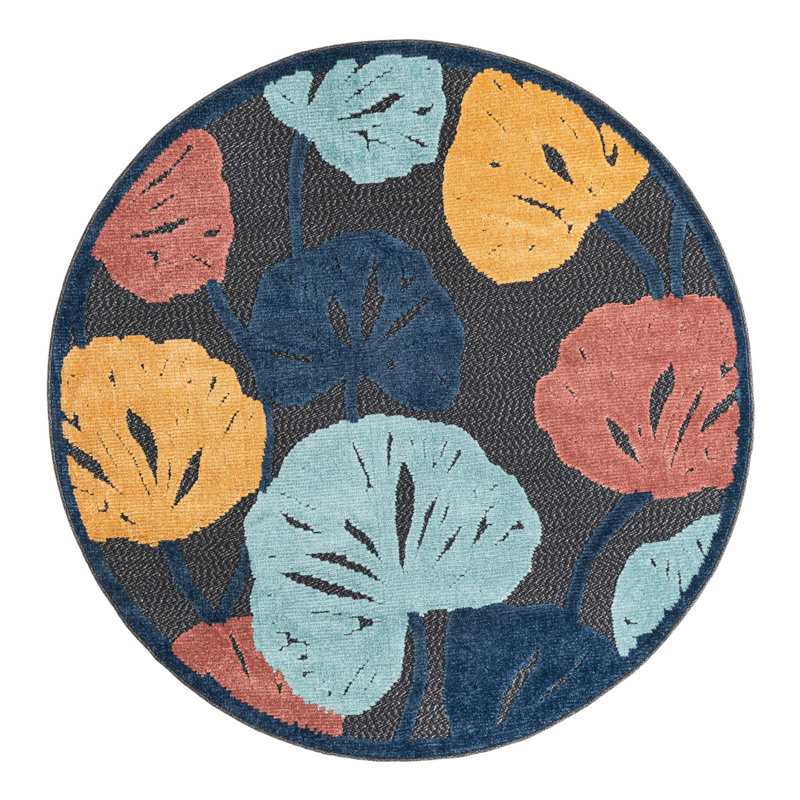 Mashpee Indoor/Outdoor Rug Charcoal, Round 5'3"