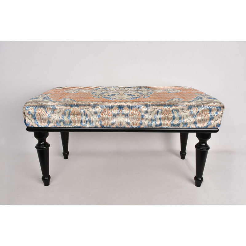 Cotton Upholstered Bench, Black, 45cm H x 120cm W x 45cm D