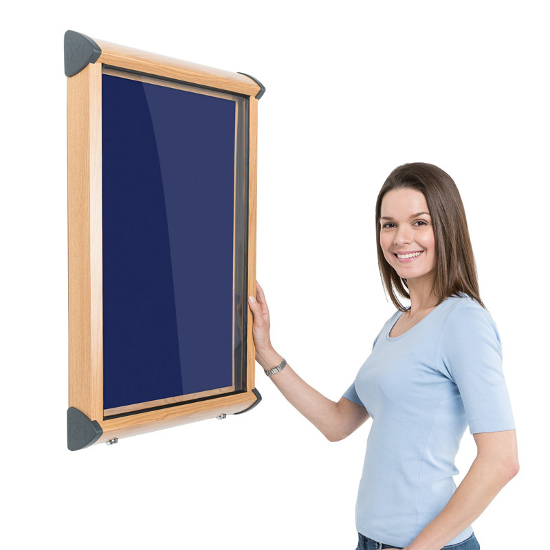 Shield Wood Effect Exterior Showcases Wall Mounted Bulletin Board, 75cm H x 53.7cm W, Ink Navy