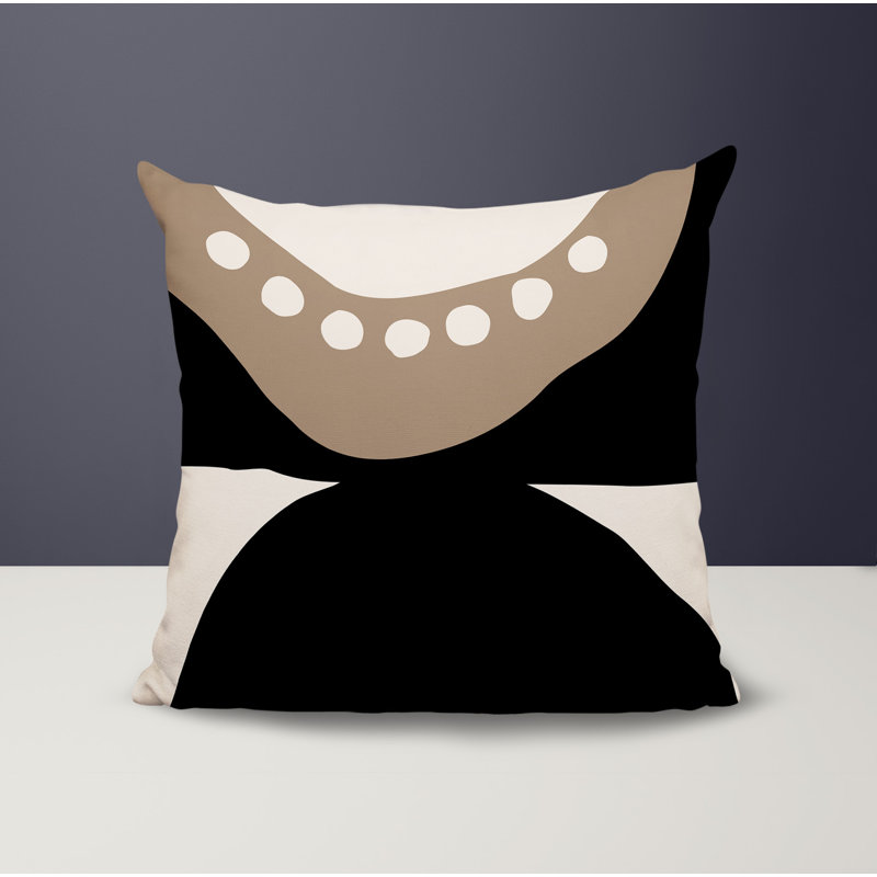 Oreiller carré réversible intérieur / extérieur Tobe Minimalist, H 15 po x l 15 po, Beige / noir / blanc cassé