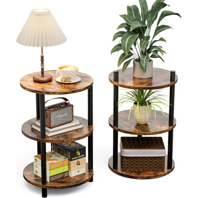 Ladonta Round End Table, 3-Tier Storage Shelves (Set of 2)