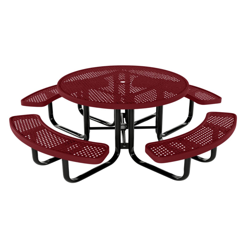 Table de pique-nique ronde de 117 cm (46 po), perforée, bordeaux, pour enfants, 46 In, Round Childrens, Punched Steel