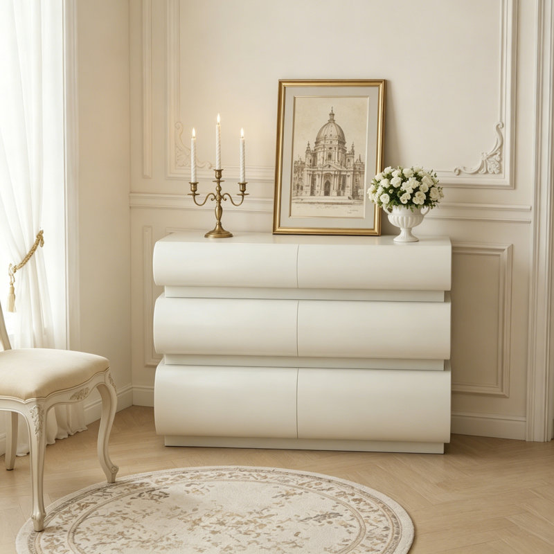 Commode 6 tiroirs avec conception sans poignée, White