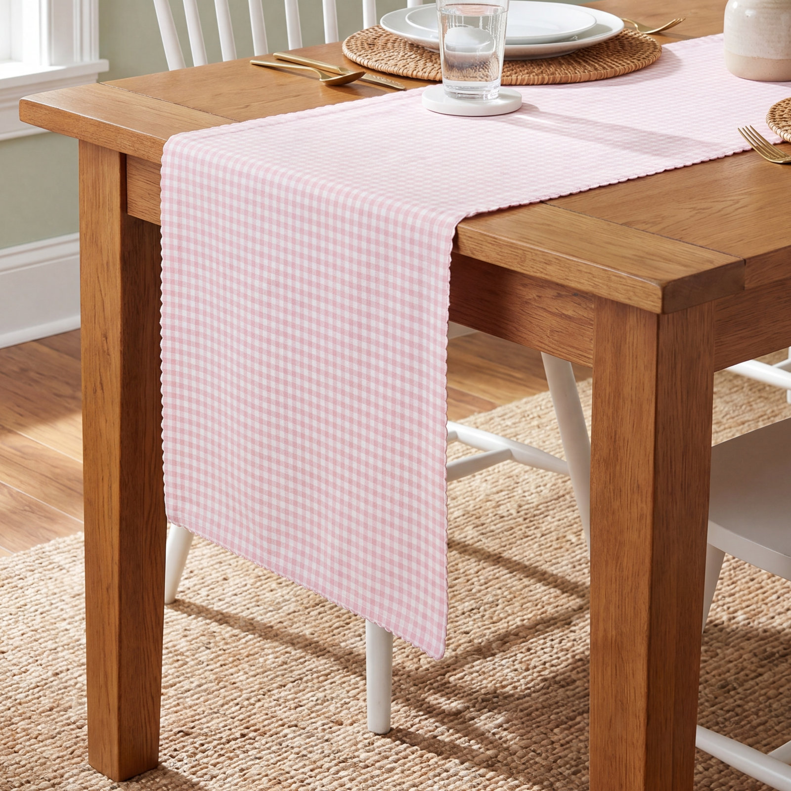 Ishida Gingham Table Runnner, Pink