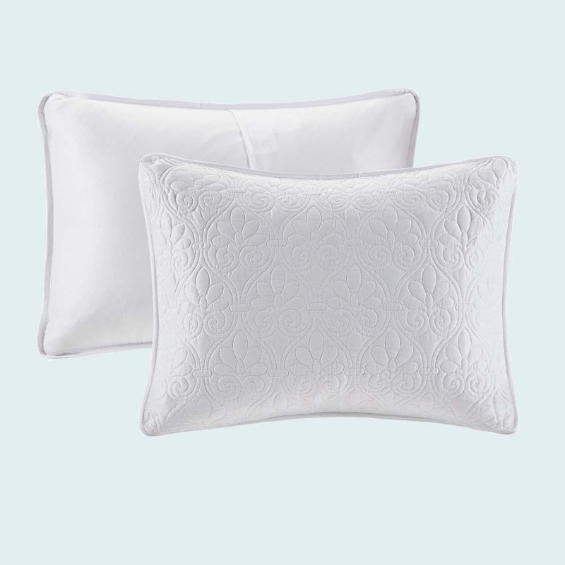 Reversible Set, Twin Bedspread + 2 Standard Pillow Shams, White