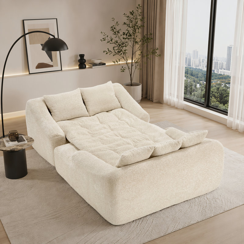 Upholstered 65.3 " Chenille Sleeper Sofa, Chenille beige