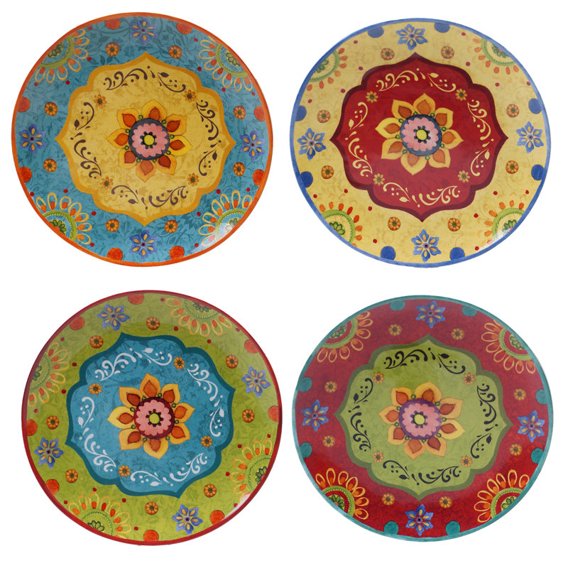 Tunisian Sunset Vibrant Floral Ceramic Dinnerware Set for 4