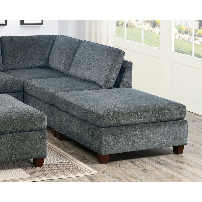 Spacieux canapé modulaire en chenille gris 6 modulaires avec 2 canapés d'angle, fauteuils sans accoudoirs et repose-pieds pour un espace de vie confortable en forme de L 6 pièces