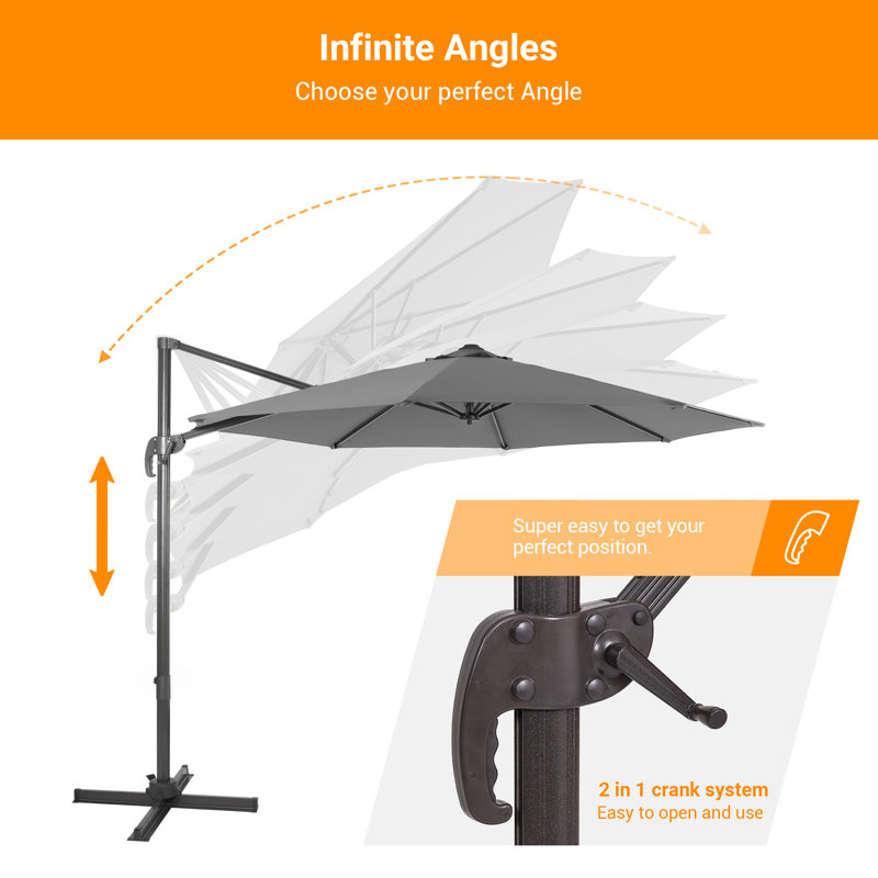 Parasol en porte-à-faux 132 po Rocelyn, Gris