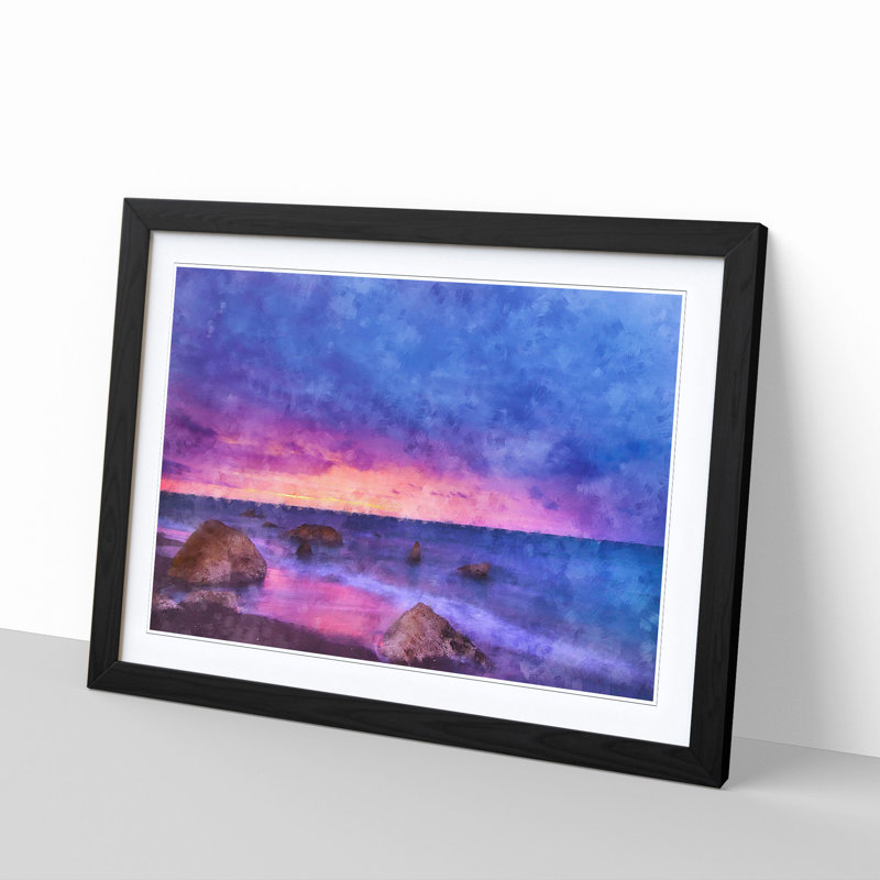 A Beach In Spain - Single Picture Frame Painting on MDF, 24cm H x 33cm W x 2cm D, Black