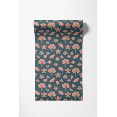 Papier peint à motif floral rose, H 125 po x l 25 po, vinyle autocollant
