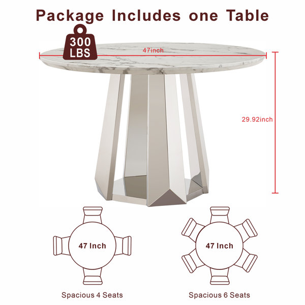 Wrought Studio 47" Round Marble Dining Table, Modern Kitchen Table With ...