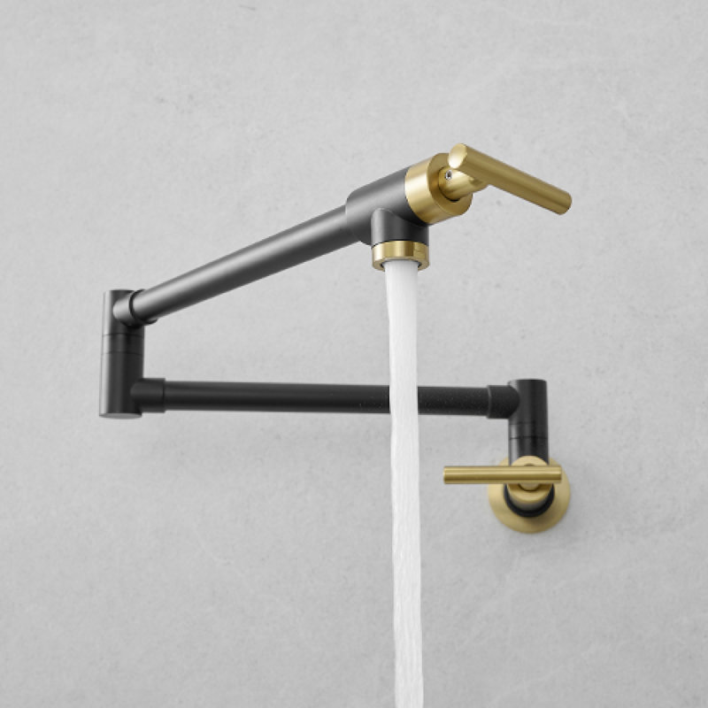 Flexible Brass And Gold Pot Filler With Industrial Style For Kitchen Convenience