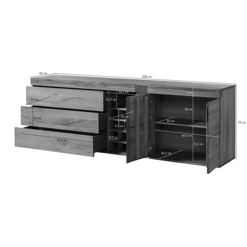 New Amsterdam 220cm Solid Wood Sideboard