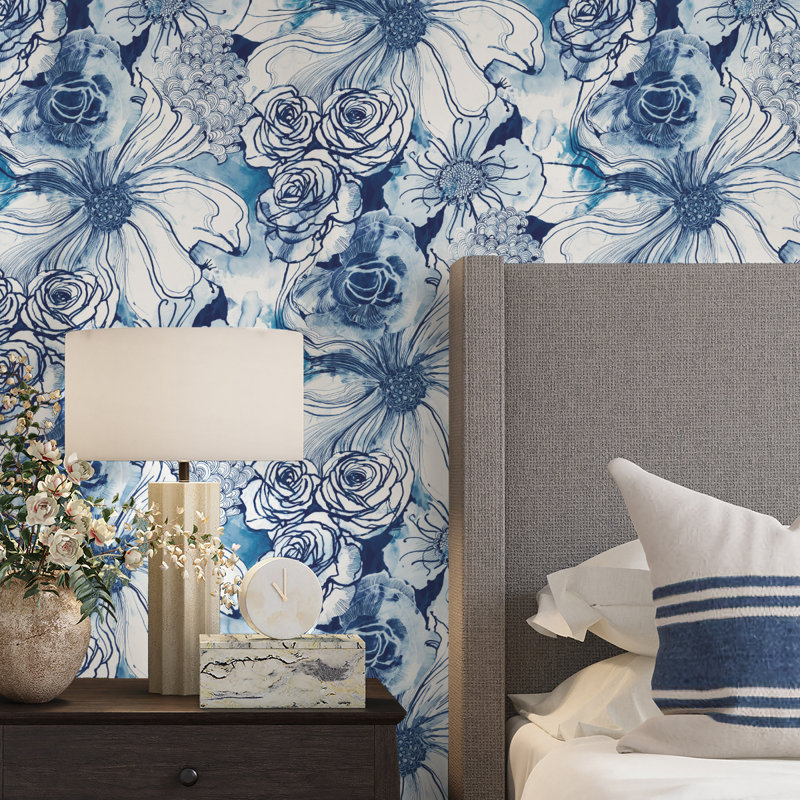 Peel & Stick Floral Roll, Blue/White
