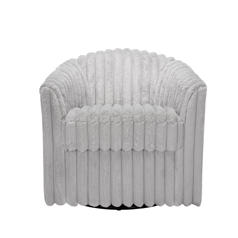 Aunna 78.2Cm Wide Swivel Barrel Chair, Grey Faux Fur