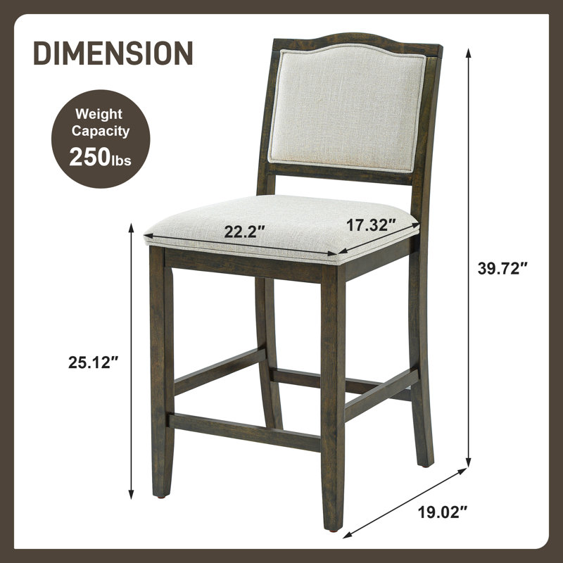 Ensemble de 2 tabourets de bar à hauteur de comptoir rustique avec structure en bois d'hévéa, dossier ergonomique, brun | Idée de cadeau