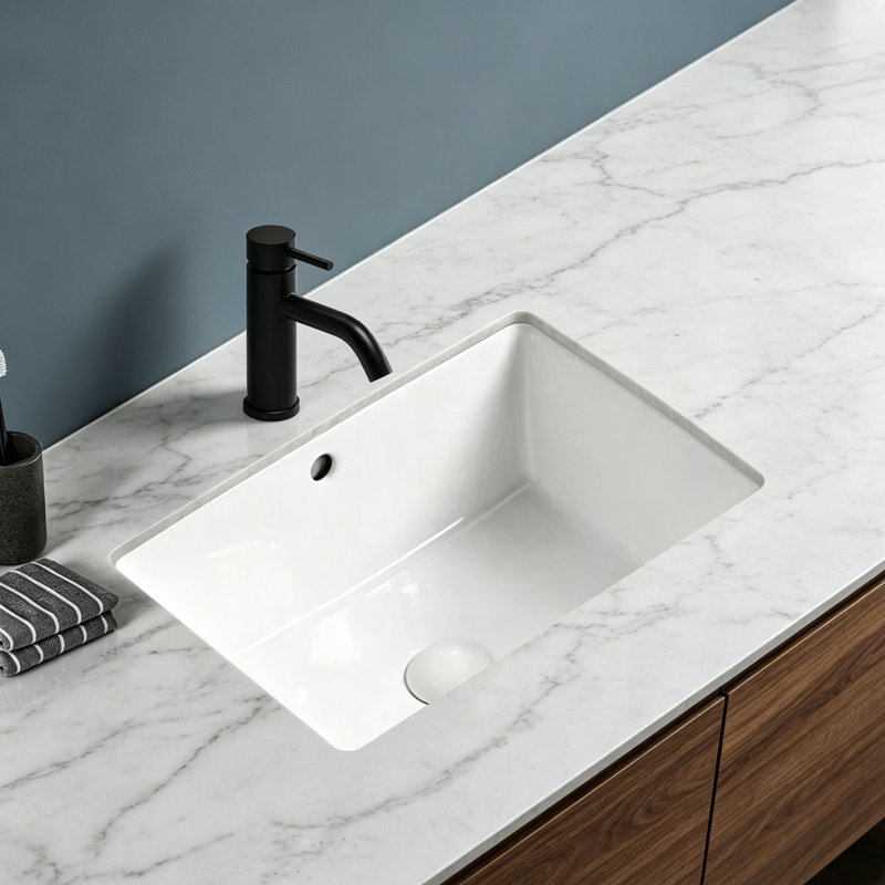 Lavabo de salle de bain encastré en céramique blanche avec trop-plein sous le comptoir 19,69 po Topcraft