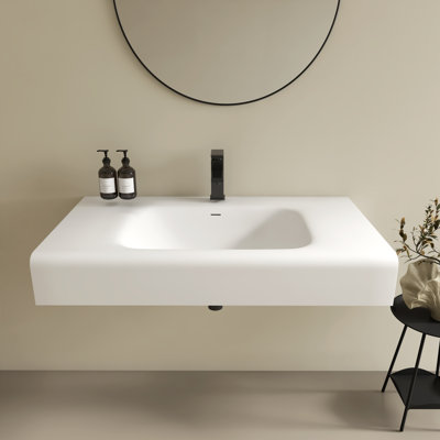 39" Premium Bathroom Floating Vanity With Sink, Modern Wall Mount Stone Resin Vessel Sink With Faucet Hole
